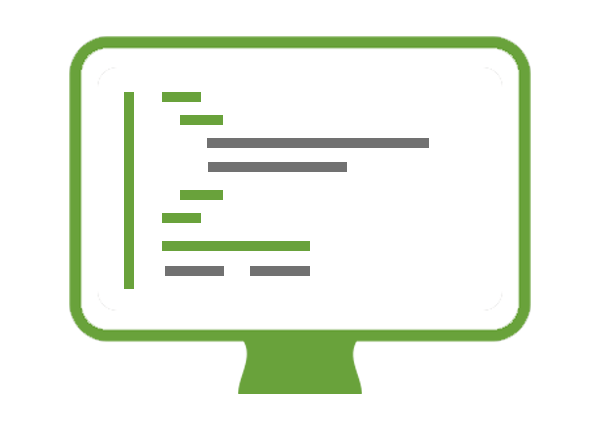 Icon of a monitor with green and grey lines indicating lines of code