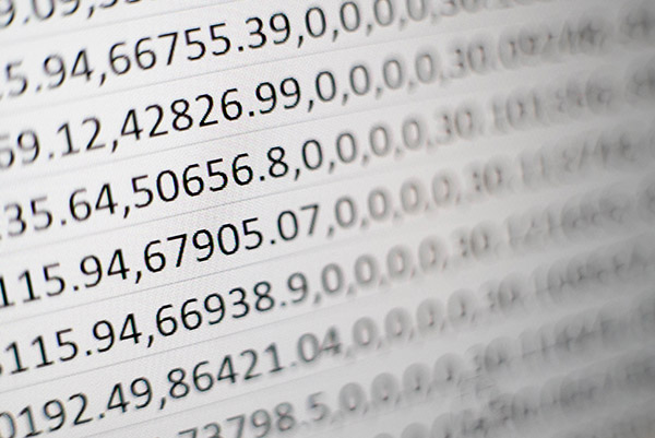 A close up image of numbers in a spreadsheet.